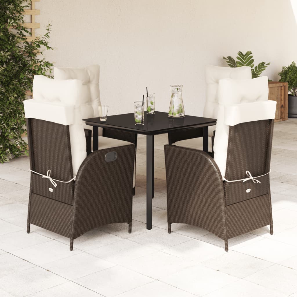 5-tlg. Garten-Essgruppe mit Kissen Braun Poly Rattan